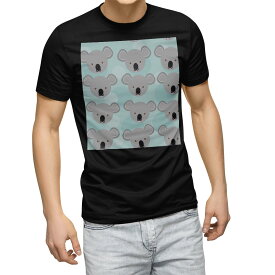 tシャツ メンズ 半袖 ブラック デザイン XS S M L XL 2XL Tシャツ ティーシャツ T shirt　黒 010373 動物　コアラ　青