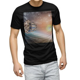 tシャツ メンズ 半袖 ブラック デザイン XS S M L XL 2XL Tシャツ ティーシャツ T shirt　黒 010462 宇宙　惑星　写真