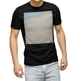 tシャツ メンズ 半袖 ブラック デザイン XS S M L XL 2XL Tシャツ ティーシャツ T shirt　黒 010536 海　砂浜　ハート