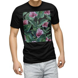 tシャツ メンズ 半袖 ブラック デザイン XS S M L XL 2XL Tシャツ ティーシャツ T shirt　黒 010543 イラスト　花　ピンク