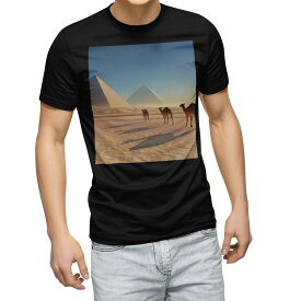 tシャツ メンズ 半袖 ブラック デザイン XS S M L XL 2XL Tシャツ ティーシャツ T shirt　黒 010934 らくだ　砂漠　ピラミッド