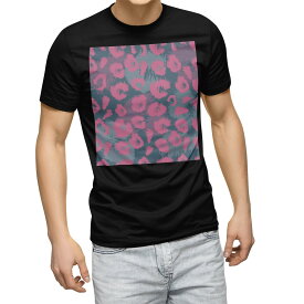 tシャツ メンズ 半袖 ブラック デザイン XS S M L XL 2XL Tシャツ ティーシャツ T shirt　黒 011189 ヒョウ柄　ピンク