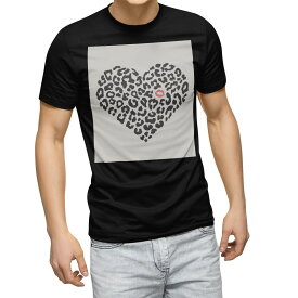 tシャツ メンズ 半袖 ブラック デザイン XS S M L XL 2XL Tシャツ ティーシャツ T shirt　黒 011300 ヒョウ柄　くちびる　レオパード