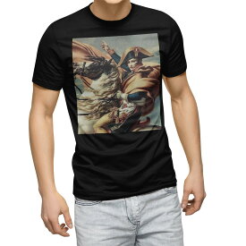 tシャツ メンズ 半袖 ブラック デザイン XS S M L XL 2XL Tシャツ ティーシャツ T shirt　黒 011472 イラスト　ナポレオン　絵画