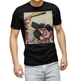 tシャツ メンズ 半袖 ブラック デザイン XS S M L XL 2XL Tシャツ ティーシャツ T shirt　黒 011482 和風　和柄　歌舞伎