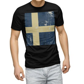 tシャツ メンズ 半袖 ブラック デザイン XS S M L XL 2XL Tシャツ ティーシャツ T shirt　黒 011612 スウェーデン　外国　国旗