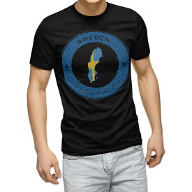 tシャツ メンズ 半袖 ブラック デザイン XS S M L XL 2XL Tシャツ ティーシャツ T shirt 黒 011627 スウェーデン　外国　国旗