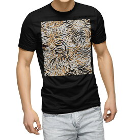 tシャツ メンズ 半袖 ブラック デザイン XS S M L XL 2XL Tシャツ ティーシャツ T shirt　黒 011630 アニマル　動物　ヒョウ柄