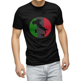 tシャツ メンズ 半袖 ブラック デザイン XS S M L XL 2XL Tシャツ ティーシャツ T shirt 黒 011645 イタリア　外国　国旗