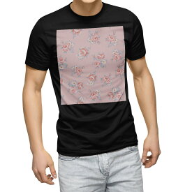 tシャツ メンズ 半袖 ブラック デザイン XS S M L XL 2XL Tシャツ ティーシャツ T shirt　黒 011846 花柄　ピンク　かわいい