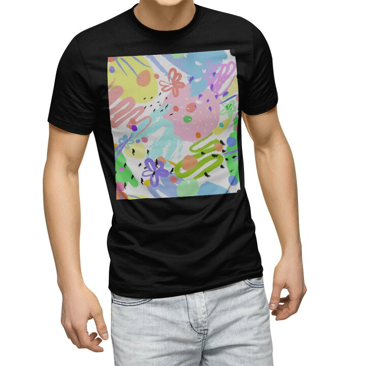 楽天市場 Tシャツ メンズ 半袖 ブラック デザイン Xs S M L Xl 2xl Tシャツ ティーシャツ T Shirt 黒 模様 カラフル かわいい Kabeコレ