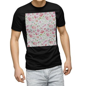 tシャツ メンズ 半袖 ブラック デザイン XS S M L XL 2XL Tシャツ ティーシャツ T shirt　黒 011876 花柄　ピンク　かわいい