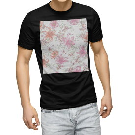 tシャツ メンズ 半袖 ブラック デザイン XS S M L XL 2XL Tシャツ ティーシャツ T shirt　黒 011900 花柄　ピンク　おしゃれ