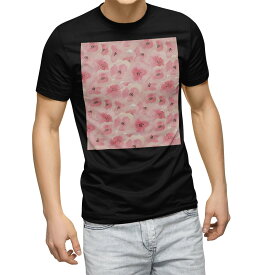 tシャツ メンズ 半袖 ブラック デザイン XS S M L XL 2XL Tシャツ ティーシャツ T shirt　黒 012157 花　花柄　ピンク
