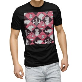 tシャツ メンズ 半袖 ブラック デザイン XS S M L XL 2XL Tシャツ ティーシャツ T shirt　黒 012502 サーカス　動物　ピエロ