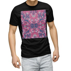 tシャツ メンズ 半袖 ブラック デザイン XS S M L XL 2XL Tシャツ ティーシャツ T shirt　黒 012554 花　柄　ピンク