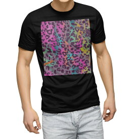 tシャツ メンズ 半袖 ブラック デザイン XS S M L XL 2XL Tシャツ ティーシャツ T shirt　黒 012670 ヒョウ柄　豹　カラフル