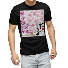 tシャツ メンズ 半袖 ブラック デザイン XS S M L XL 2XL Tシャツ ティーシャツ T shirt 黒 013325 花　和　ピンク
