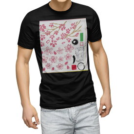 tシャツ メンズ 半袖 ブラック デザイン XS S M L XL 2XL Tシャツ ティーシャツ T shirt 黒 013326 花　和　ピンク