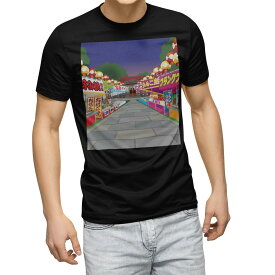 tシャツ メンズ 半袖 ブラック デザイン XS S M L XL 2XL Tシャツ ティーシャツ T shirt　黒 014868 お祭り　風景　テキ屋　屋台