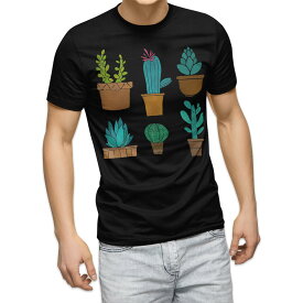 tシャツ メンズ 半袖 ブラック デザイン XS S M L XL 2XL Tシャツ ティーシャツ T shirt 黒 015939 サボテン　多肉植物　庭