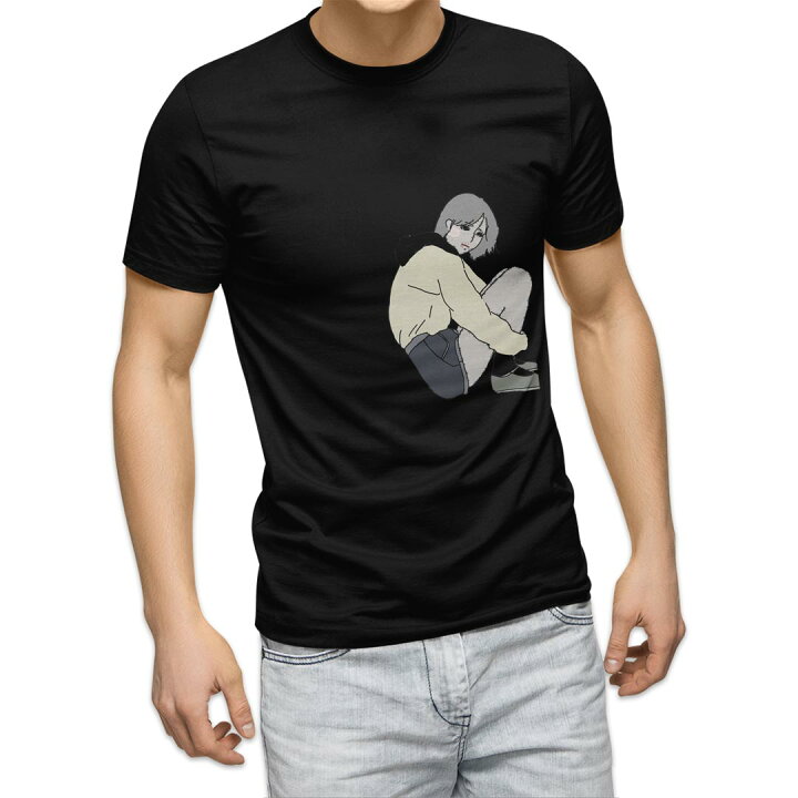 楽天市場 Tシャツ メンズ 半袖 ブラック デザイン Xs S M L Xl 2xl Tシャツ ティーシャツ T Shirt 黒 女の子 イラスト Kabeコレ