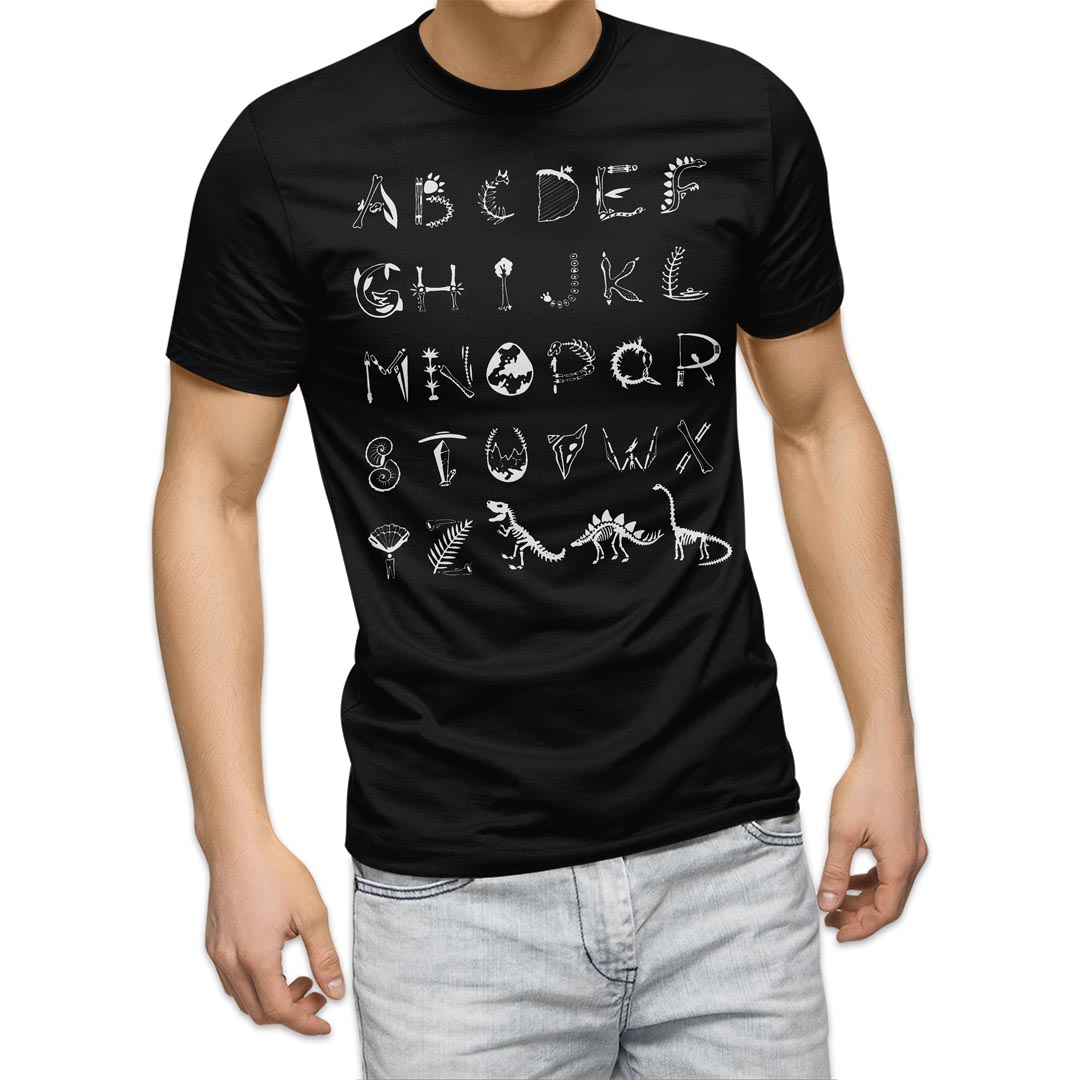 tシャツ メンズ 半袖 ブラック デザイン XS S M L XL 2XL Tシャツ ティーシャツ T shirt 黒 017555 ダイナソー  ダイナソー 恐竜 アルファベット シルエット - edurng.go.th