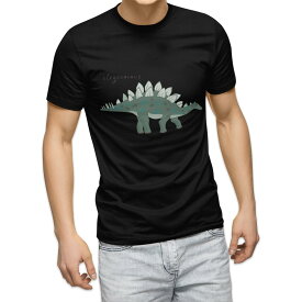 tシャツ メンズ 半袖 ブラック デザイン XS S M L XL 2XL Tシャツ ティーシャツ T shirt　黒 017561 ダイナソー　 ダイナソー 恐竜 Dinosaur ステゴサウルス