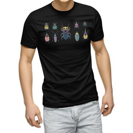 tシャツ メンズ 半袖 ブラック デザイン XS S M L XL 2XL Tシャツ ティーシャツ T shirt　黒 017768 昆虫　虫 昆虫　虫　カラフル　一覧