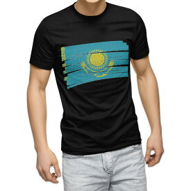 tシャツ メンズ 半袖 ブラック デザイン XS S M L XL 2XL Tシャツ ティーシャツ T shirt 黒 018480 kazakhstan カザフスタン
