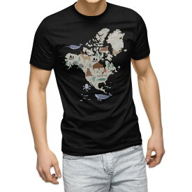 tシャツ メンズ 半袖 ブラック デザイン XS S M L XL 2XL Tシャツ ティーシャツ T shirt 黒 019962 north america map 動物 地図