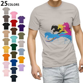 選べる25カラー tシャツ メンズ 半袖 ホワイト グレー デザイン S M L XL 2XL　3XL Tシャツ ティーシャツ T shirt007573 ユニーク カラフル　馬　インク　ペンキ