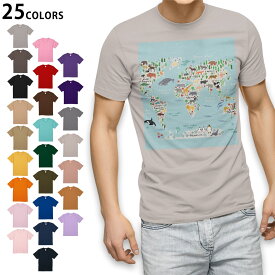 選べる25カラー tシャツ メンズ 半袖 ホワイト グレー デザイン S M L XL 2XL　3XL Tシャツ ティーシャツ T shirt015983 世界地図　動物　map