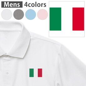 選べる4カラー メンズ ドライポロシャツ 鹿の子 メンズ 半袖 ホワイト グレー ライトブルー ベビーピンク ワンポイントデザイン Polo shirt シワが付きにくい 乾きやすい XS S M L XL 2XL 3XL 4XL 5XL 017881 ワンポイント 国旗　ユニーク　フラッグ　イタリア