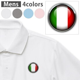 選べる4カラー メンズ ドライポロシャツ 鹿の子 メンズ 半袖 ホワイト グレー ライトブルー ベビーピンク ワンポイントデザイン Polo shirt シワが付きにくい 乾きやすい XS S M L XL 2XL 3XL 4XL 5XL 018012 ワンポイント 国旗　ユニーク　フラッグ　イタリア