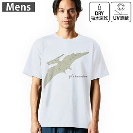 メンズ ドライTシャツ ホワイト 半袖 4.1オンス ジム トレーニング スポーツ 運動会 ドライアスレチック UVカット 紫外線遮蔽 吸水速乾 デザイン Tshirt S M L XL 2XL 3XL 4XL 5XL 6XL 017563 ダイナソー　恐竜　Dinosaur　プテラノドン