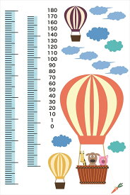 ウォールステッカー 身長計 記念 目盛り 気球　空　雲 90×60cm シール式 装飾 おしゃれ 壁紙 はがせる 剥がせる カッティングシート wall sticker 雑貨 DIY プチリフォーム
