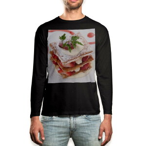 ロング tシャツ メンズ 長袖 ブラック デザイン XS S M L XL 2XL ロンT ティーシャツ 黒 black T shirt long sleeve 000193 ケーキ いちご ミルフィーユ