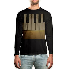 ロング tシャツ メンズ 長袖 ブラック デザイン XS S M L XL 2XL ロンT ティーシャツ 黒 black T shirt long sleeve 002549 ピアノ　音楽　ゴールド