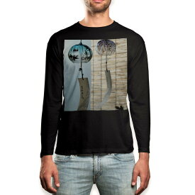 ロング tシャツ メンズ 長袖 ブラック デザイン XS S M L XL 2XL ロンT ティーシャツ 黒 black T shirt long sleeve 002780 夏　風鈴　写真