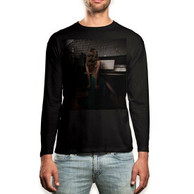 ロング tシャツ メンズ 長袖 ブラック デザイン XS S M L XL 2XL ロンT ティーシャツ 黒 black T shirt long sleeve 003626 人物　写真　ピアノ