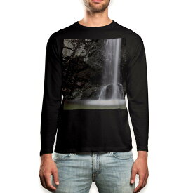 ロング tシャツ メンズ 長袖 ブラック デザイン XS S M L XL 2XL ロンT ティーシャツ 黒 black T shirt long sleeve 006572 写真　滝