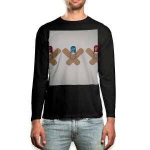 ロング tシャツ メンズ 長袖 ブラック デザイン XS S M L XL 2XL ロンT ティーシャツ 黒 black T shirt long sleeve 006597 絆創膏 カプセル