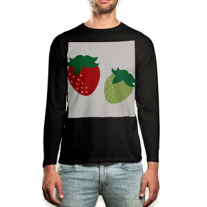 ロング tシャツ メンズ 長袖 ブラック デザイン XS S M L XL 2XL ロンT ティーシャツ 黒 black T shirt long sleeve 009548 いちご 赤 緑