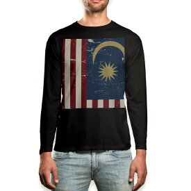 ロング tシャツ メンズ 長袖 ブラック デザイン XS S M L XL 2XL ロンT ティーシャツ 黒 black T shirt long sleeve 011615 マレーシア　外国　国旗