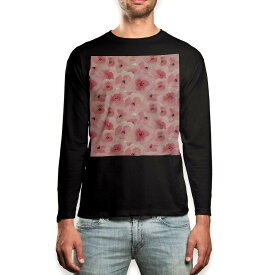 ロング tシャツ メンズ 長袖 ブラック デザイン XS S M L XL 2XL ロンT ティーシャツ 黒 black T shirt long sleeve 012157 花　花柄　ピンク
