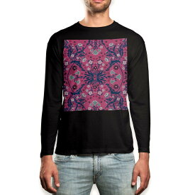 ロング tシャツ メンズ 長袖 ブラック デザイン XS S M L XL 2XL ロンT ティーシャツ 黒 black T shirt long sleeve 012554 花　柄　ピンク
