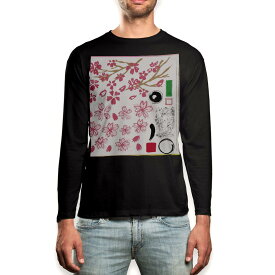 ロング tシャツ メンズ 長袖 ブラック デザイン XS S M L XL 2XL ロンT ティーシャツ 黒 black T shirt long sleeve 013326 花　和　ピンク