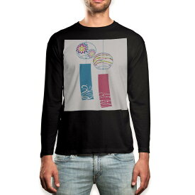 ロング tシャツ メンズ 長袖 ブラック デザイン XS S M L XL 2XL ロンT ティーシャツ 黒 black T shirt long sleeve 013806 夏　風鈴
