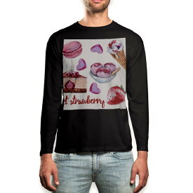 ロング tシャツ メンズ 長袖 ブラック デザイン XS S M L XL 2XL ロンT ティーシャツ 黒 black T shirt long sleeve 014780 スイーツ　ケーキ　アイス